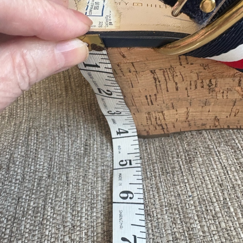 Tommy Hilfiger Navy, White & Red Striped Slingback Sandals with Gold Trim - Picture 5 of 5